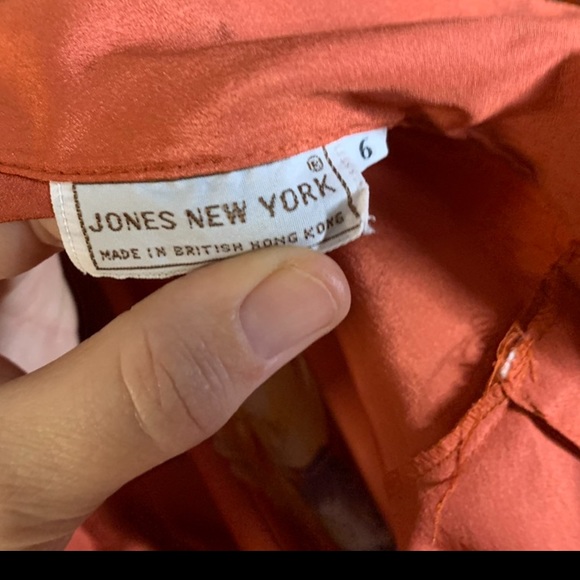 🔵 VTG Jones New York Silk like peach orange blouse hand painted small - Picture 12 of 14